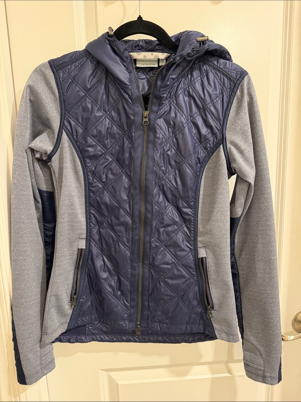 Athleta Navy and Light Gray Hybrid Hooded Jacket